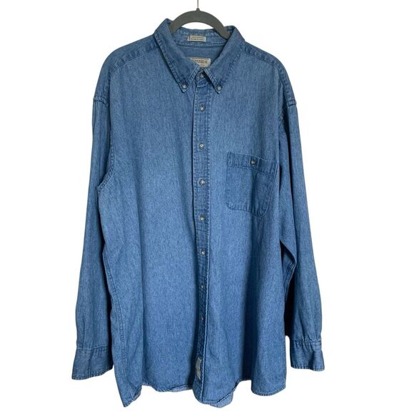 Natural Exchange Other - Natural Exchange Long Sleeve Medium Wash Denim Shirt Mens Size 18 1/2 35/36 Blue